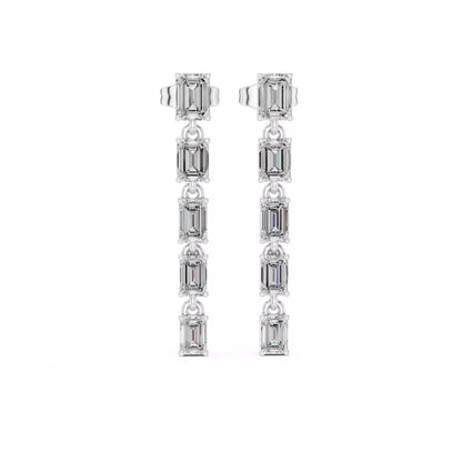 LAB-GROWN DIAMOND EARRING WITH LINEAR EMERALD-CUT DROP DESIGN IN WHITE GOLD FEATURING DIAMOND CLARITY VVS TO VS+ AND DIAMOND COLOR D–F #WHITE GOLD