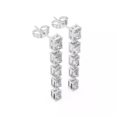 LAB-GROWN DIAMOND EARRING WITH LINEAR EMERALD-CUT DROP DESIGN IN WHITE GOLD FEATURING DIAMOND CLARITY VVS TO VS+ AND DIAMOND COLOR D–F #WHITE GOLD