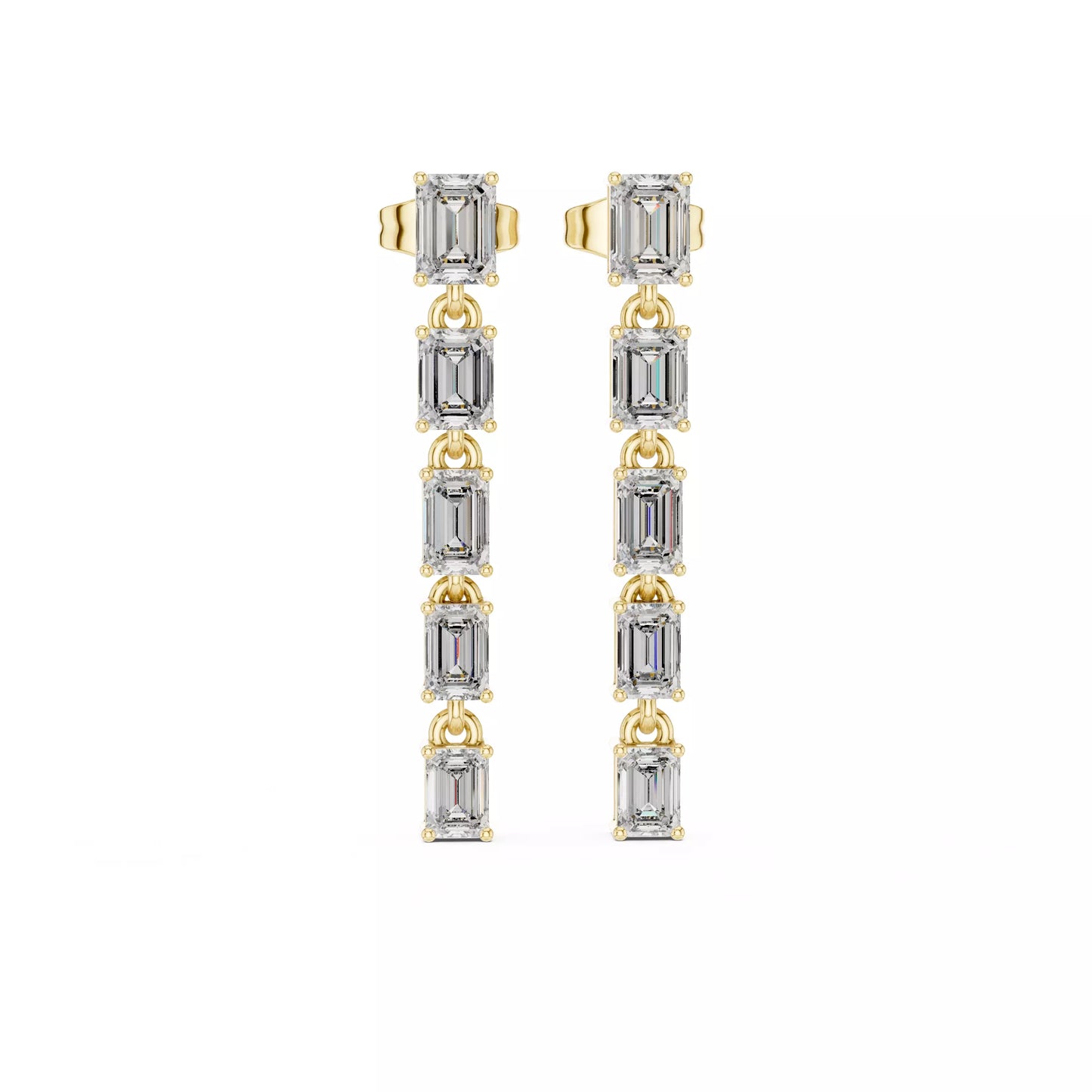 LAB-GROWN DIAMOND EARRING WITH LINEAR EMERALD-CUT DROP DESIGN IN YELLOW GOLD FEATURING DIAMOND CLARITY VVS TO VS+ AND DIAMOND COLOR D–F #YELLOW GOLD