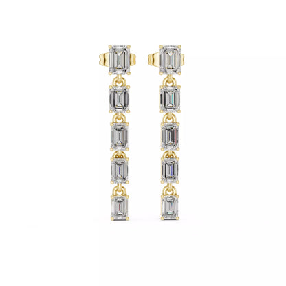 LAB-GROWN DIAMOND EARRING WITH LINEAR EMERALD-CUT DROP DESIGN IN YELLOW GOLD FEATURING DIAMOND CLARITY VVS TO VS+ AND DIAMOND COLOR D–F #YELLOW GOLD