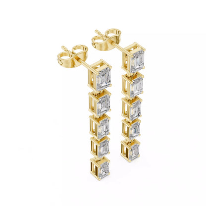 LAB-GROWN DIAMOND EARRING WITH LINEAR EMERALD-CUT DROP DESIGN IN YELLOW GOLD FEATURING DIAMOND CLARITY VVS TO VS+ AND DIAMOND COLOR D–F #YELLOW GOLD