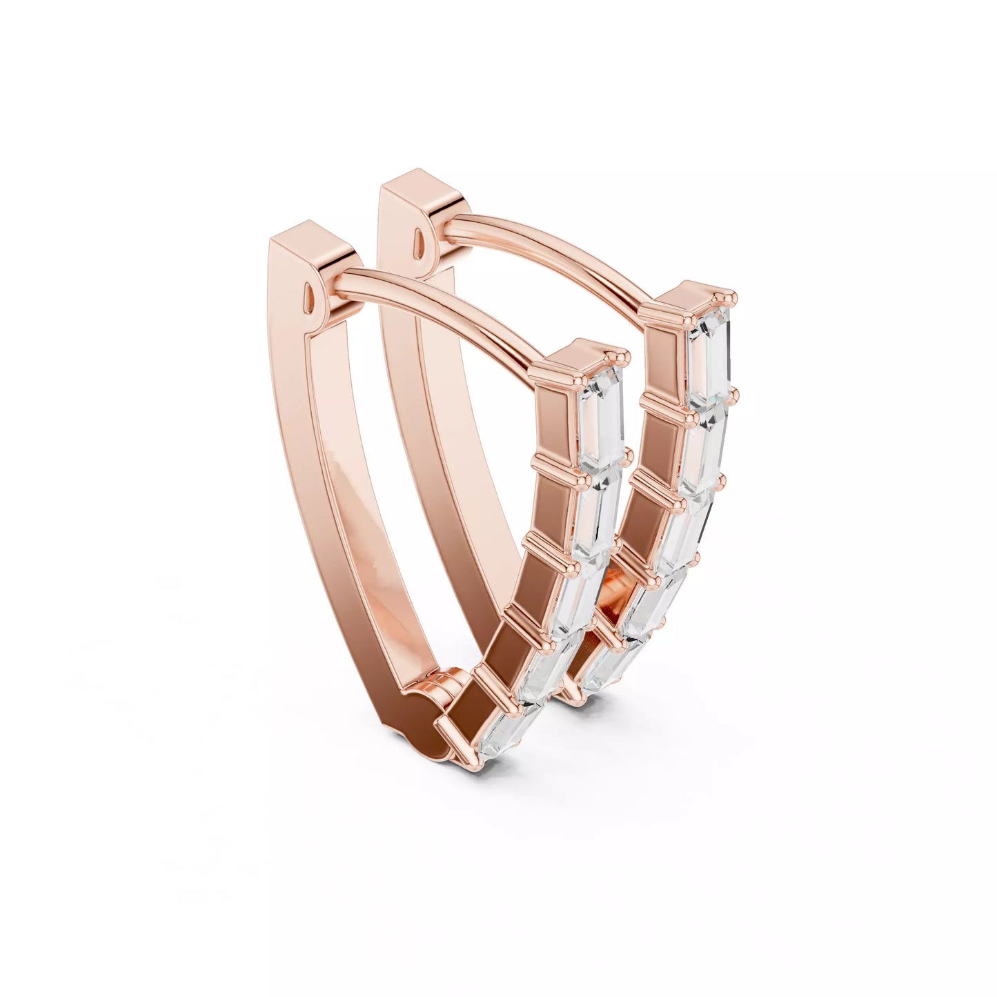 LAB-GROWN DIAMOND EARRING WITH MODERN BAGUETTE HOOP DESIGN IN ROSE GOLD FEATURING VVS TO VS+ D–F DIAMONDS LUXURY JEWELRY #ROSE GOLD