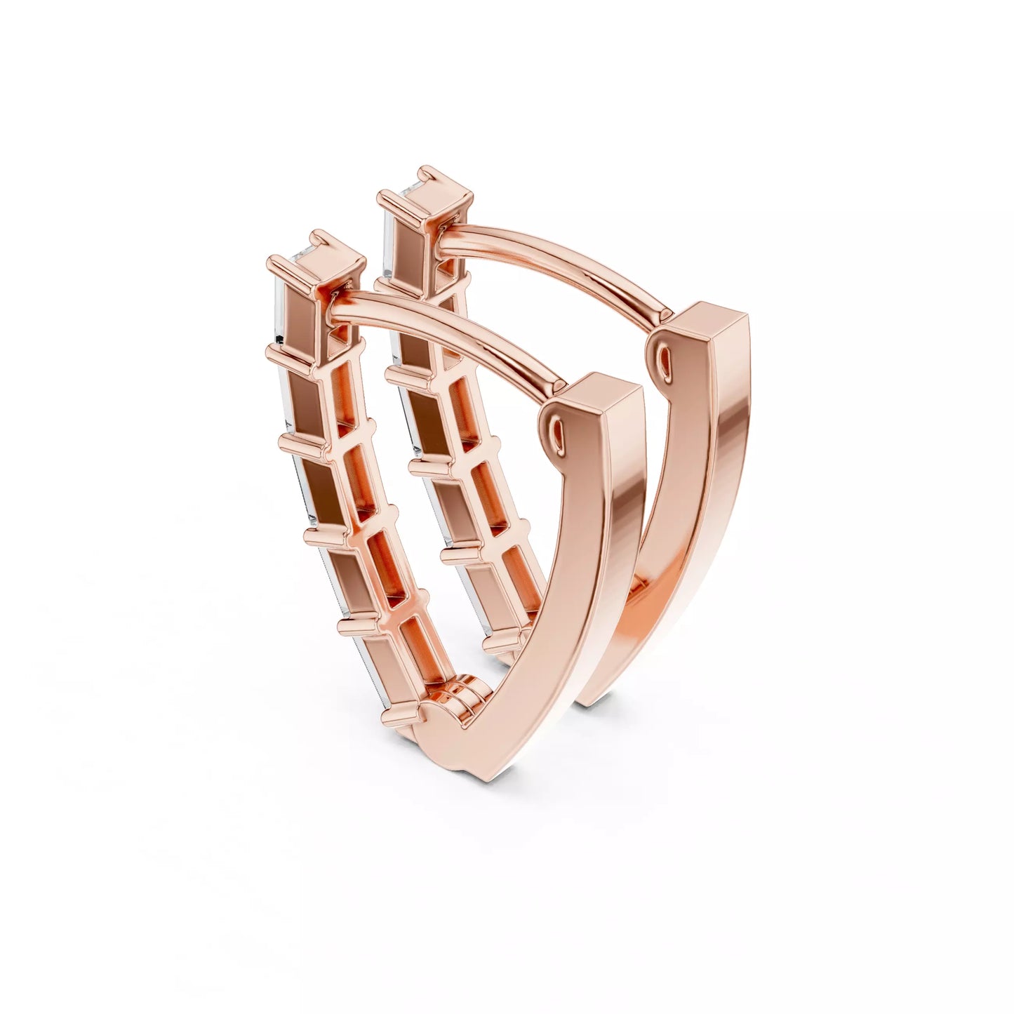 LAB-GROWN DIAMOND EARRING WITH MODERN BAGUETTE HOOP DESIGN IN ROSE GOLD FEATURING VVS TO VS+ D–F DIAMONDS LUXURY JEWELRY #ROSE GOLD