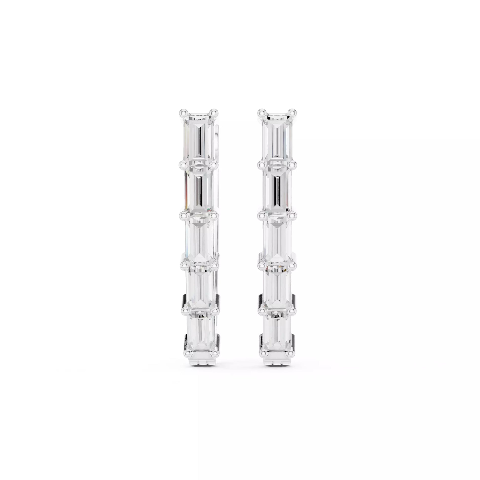 LAB-GROWN DIAMOND EARRING WITH MODERN BAGUETTE HOOP DESIGN IN WHITE GOLD FEATURING VVS TO VS+ D–F DIAMONDS LUXURY JEWELRY #WHITE GOLD
