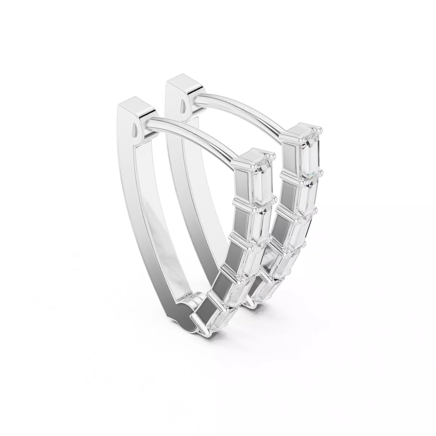 LAB-GROWN DIAMOND EARRING WITH MODERN BAGUETTE HOOP DESIGN IN WHITE GOLD FEATURING VVS TO VS+ D–F DIAMONDS LUXURY JEWELRY #WHITE GOLD