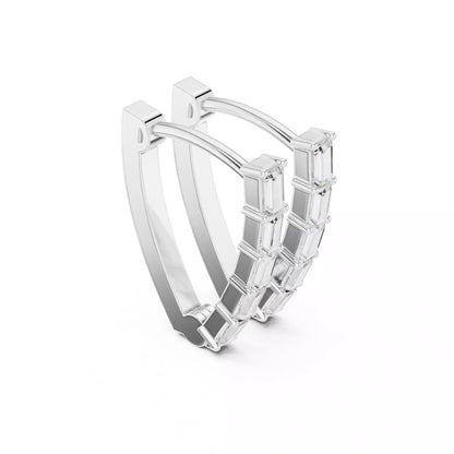 LAB-GROWN DIAMOND EARRING WITH MODERN BAGUETTE HOOP DESIGN IN WHITE GOLD FEATURING VVS TO VS+ D–F DIAMONDS LUXURY JEWELRY #WHITE GOLD