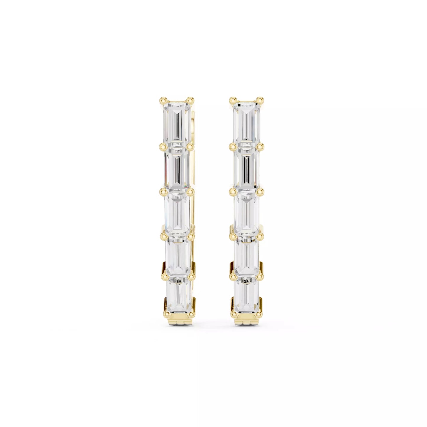 LAB-GROWN DIAMOND EARRING WITH MODERN BAGUETTE HOOP DESIGN IN YELLOW GOLD FEATURING VVS TO VS+ D–F DIAMONDS LUXURY JEWELRY #YELLOW GOLD