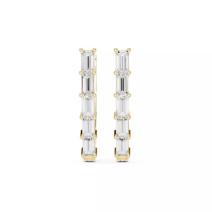LAB-GROWN DIAMOND EARRING WITH MODERN BAGUETTE HOOP DESIGN IN YELLOW GOLD FEATURING VVS TO VS+ D–F DIAMONDS LUXURY JEWELRY #YELLOW GOLD