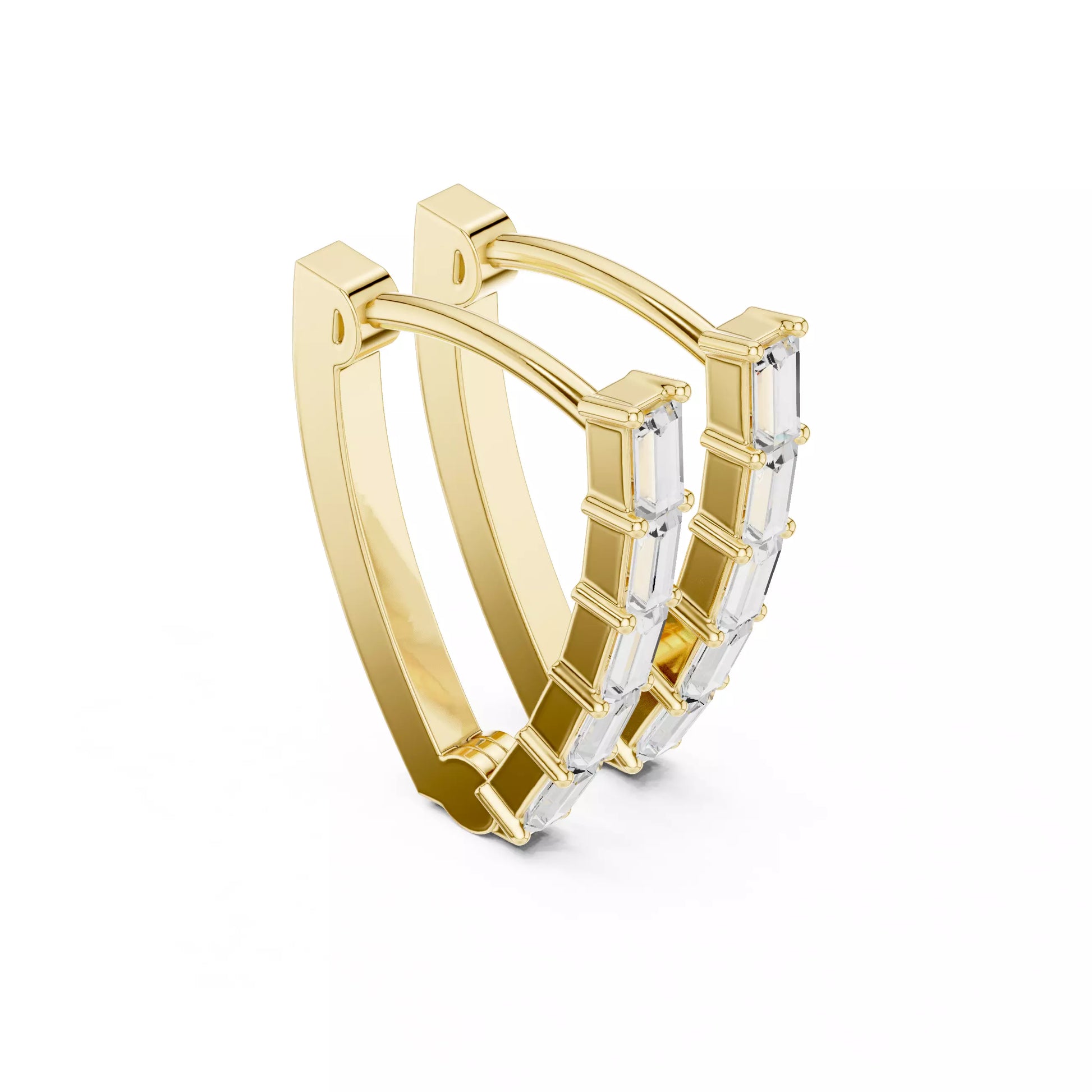 LAB-GROWN DIAMOND EARRING WITH MODERN BAGUETTE HOOP DESIGN IN YELLOW GOLD FEATURING VVS TO VS+ D–F DIAMONDS LUXURY JEWELRY #YELLOW GOLD