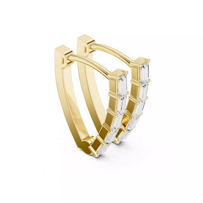 LAB-GROWN DIAMOND EARRING WITH MODERN BAGUETTE HOOP DESIGN IN YELLOW GOLD FEATURING VVS TO VS+ D–F DIAMONDS LUXURY JEWELRY #YELLOW GOLD