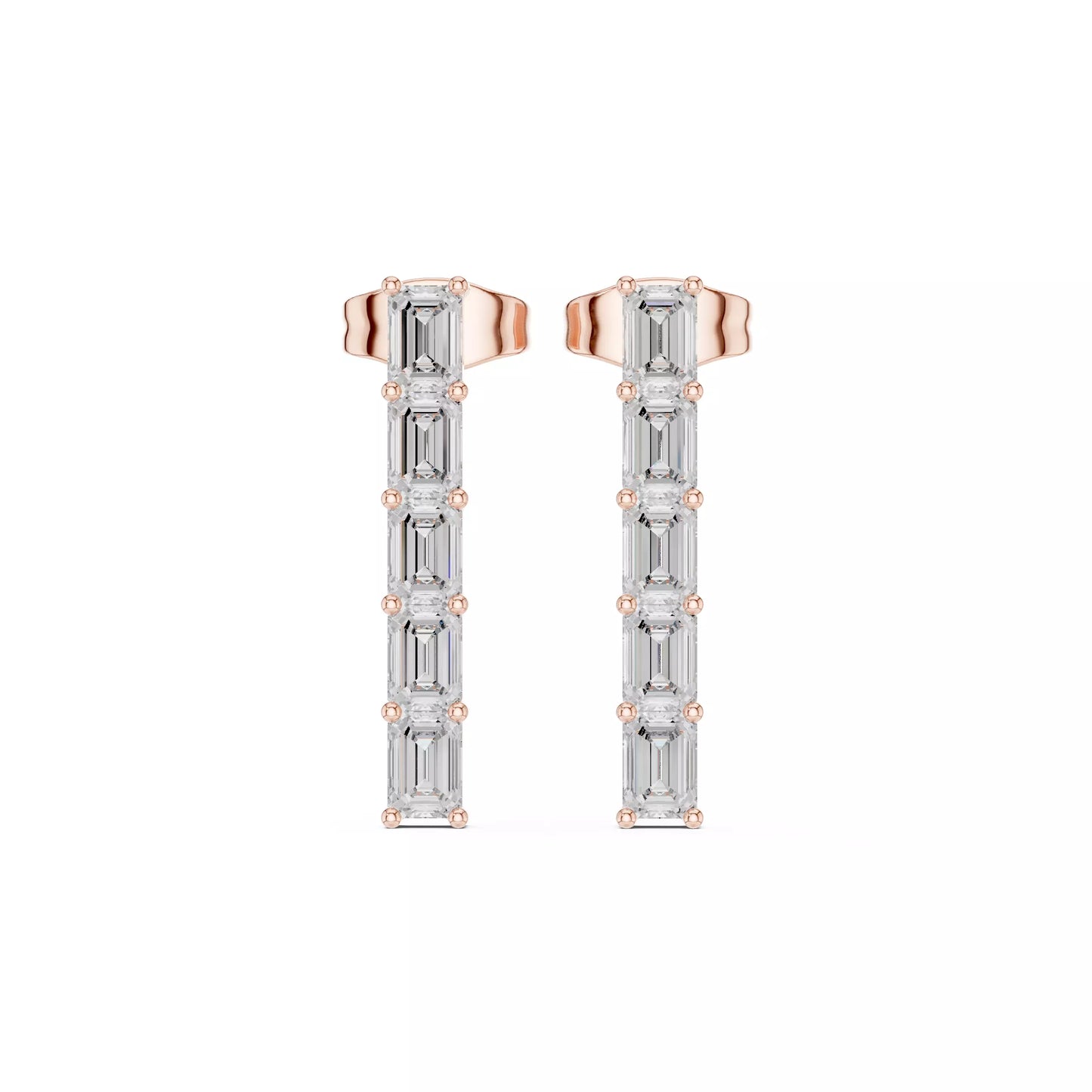 LAB-GROWN DIAMOND EARRING WITH EMERALD-CUT BAR DROP DESIGN IN ROSE GOLD FEATURING VVS TO VS+ D–F DIAMONDS LUXURY JEWELRY #ROSE GOLD