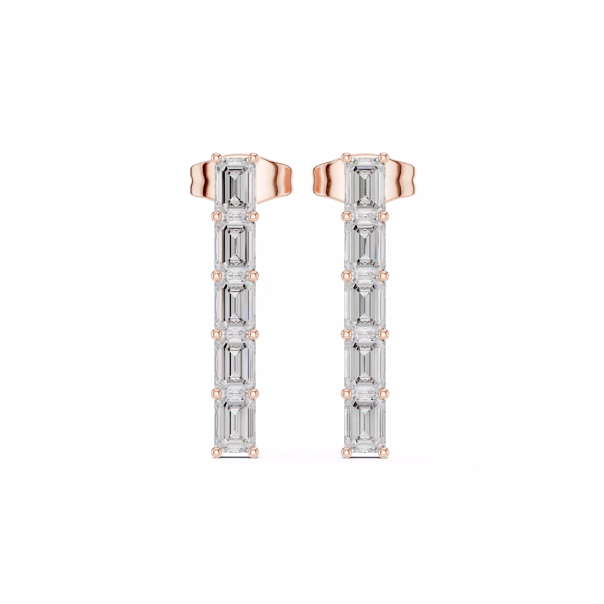 LAB-GROWN DIAMOND EARRING WITH EMERALD-CUT BAR DROP DESIGN IN ROSE GOLD FEATURING VVS TO VS+ D–F DIAMONDS LUXURY JEWELRY #ROSE GOLD