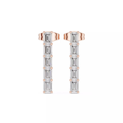 LAB-GROWN DIAMOND EARRING WITH EMERALD-CUT BAR DROP DESIGN IN ROSE GOLD FEATURING VVS TO VS+ D–F DIAMONDS LUXURY JEWELRY #ROSE GOLD