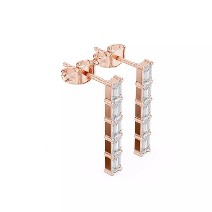 LAB-GROWN DIAMOND EARRING WITH EMERALD-CUT BAR DROP DESIGN IN ROSE GOLD FEATURING VVS TO VS+ D–F DIAMONDS LUXURY JEWELRY #ROSE GOLD