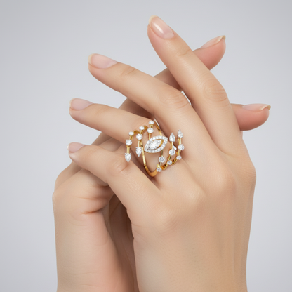 MARQUISE AND PEAR DIAMOND YELLOW GOLD RING 