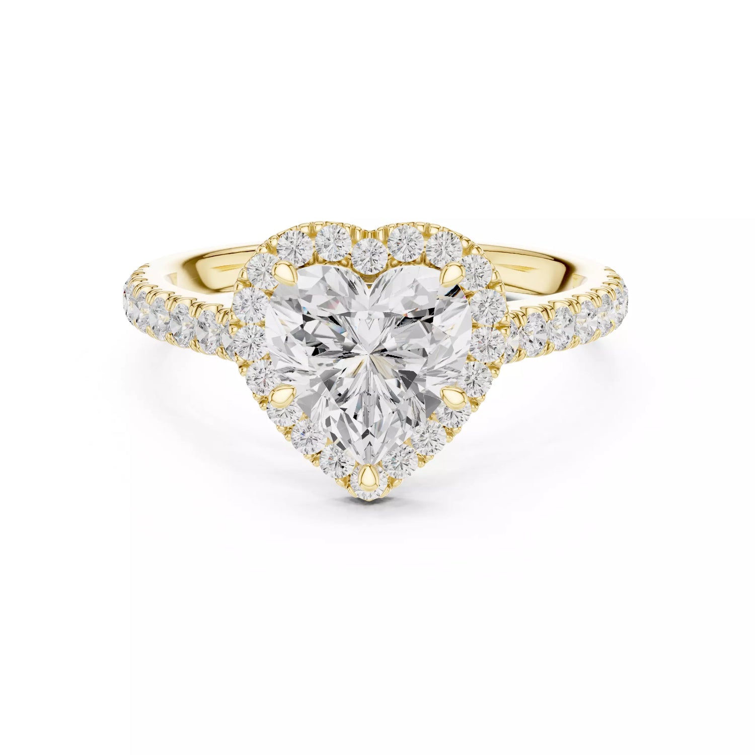 Yellow gold heart and round diamond pavé engagement ring #YELLOW GOLD