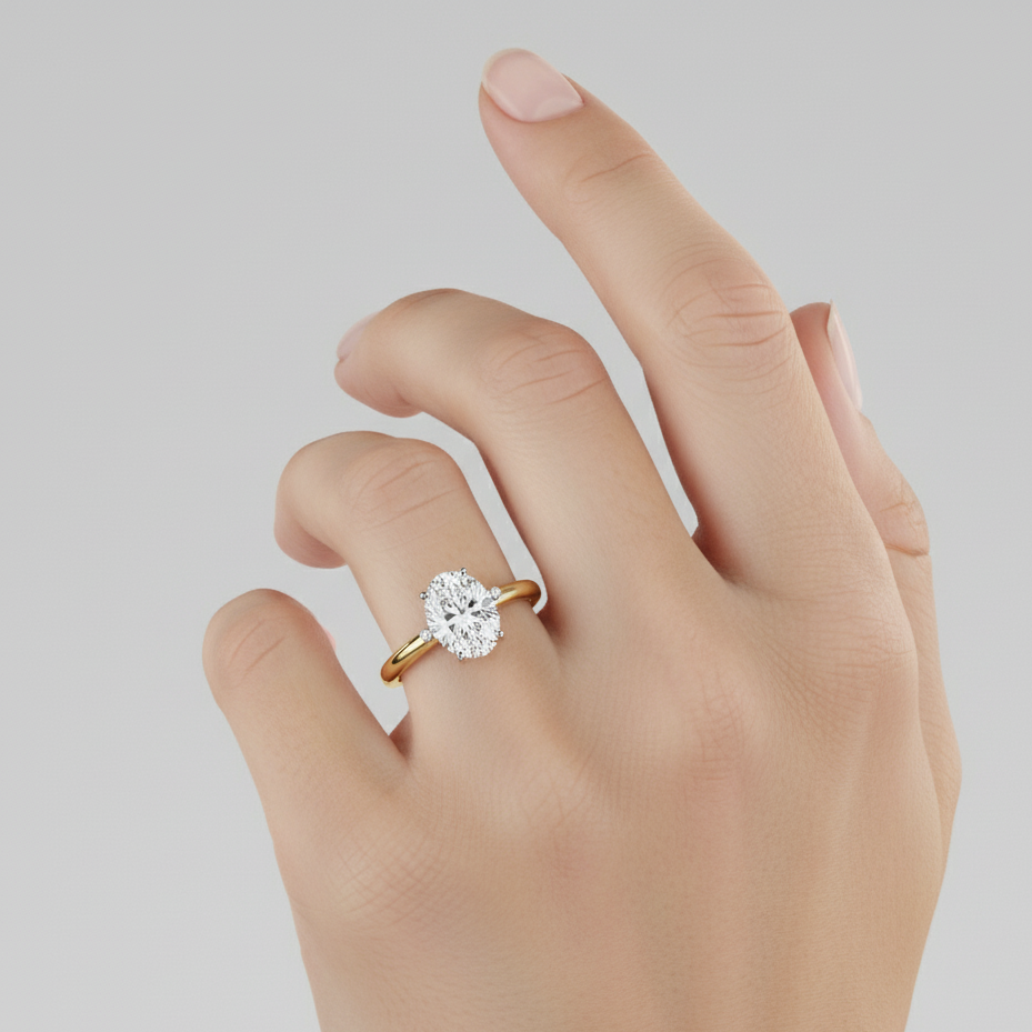 Luminara Float Oval-Cut Lab Diamond Two-Prong Solitaire Ring
 ##YELLOW GOLD