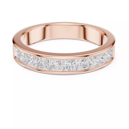 Princess-cut lab-grown diamond ring with inset-flush band design, D–F color VVS to VS+ diamonds in polished rose gold #ROSE GOLD