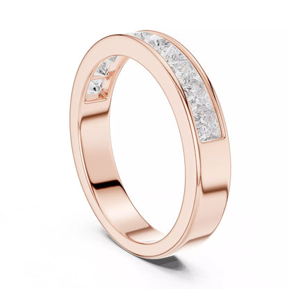 Princess-cut lab-grown diamond ring with inset-flush band design, D–F color VVS to VS+ diamonds in polished rose gold #ROSE GOLD