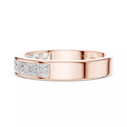 Princess-cut lab-grown diamond ring with inset-flush band design, D–F color VVS to VS+ diamonds in polished rose gold #ROSE GOLD