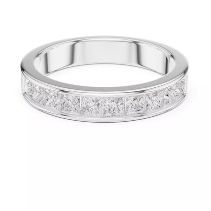 Princess channel-style lab-grown diamond ring, D–F color VVS to VS+ diamonds in bright white gold band #WHITE GOLD
