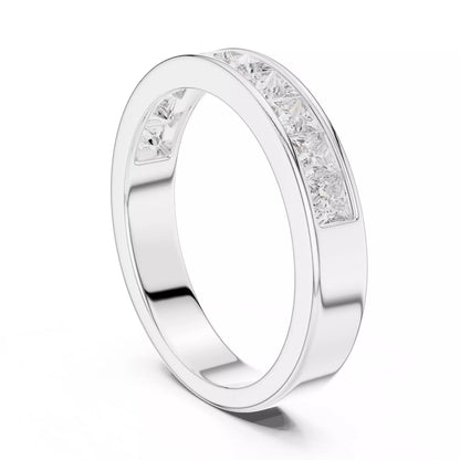 Princess channel-style lab-grown diamond ring, D–F color VVS to VS+ diamonds in bright white gold band #WHITE GOLD