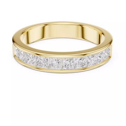 Princess-cut lab-grown diamond wedding band, D–F color VVS to VS+ diamonds in high-polish yellow gold #YELLOW GOLD