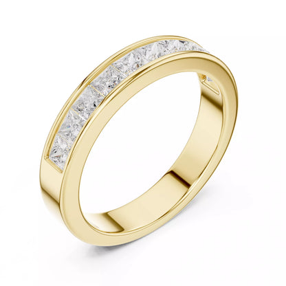 Princess-cut lab-grown diamond wedding band, D–F color VVS to VS+ diamonds in high-polish yellow gold #YELLOW GOLD