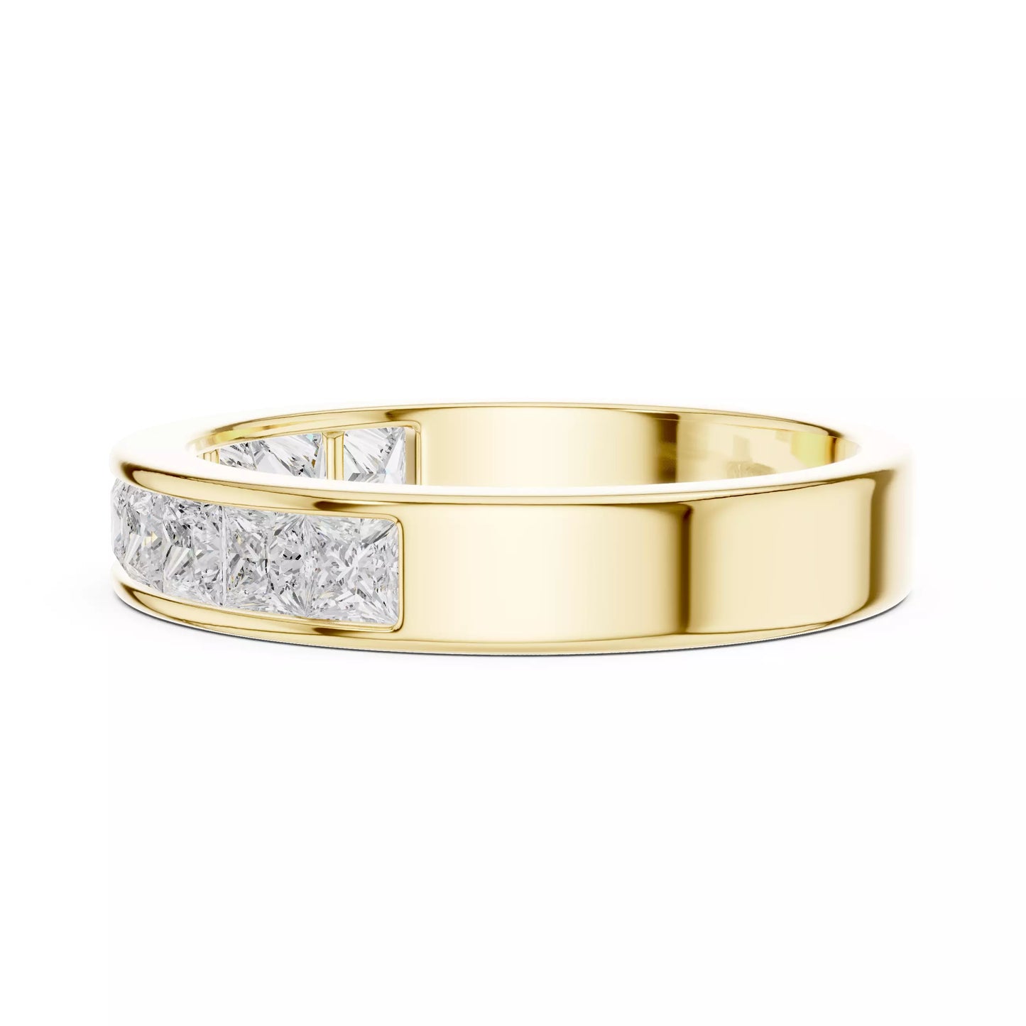 Princess-cut lab-grown diamond wedding band, D–F color VVS to VS+ diamonds in high-polish yellow gold #YELLOW GOLD