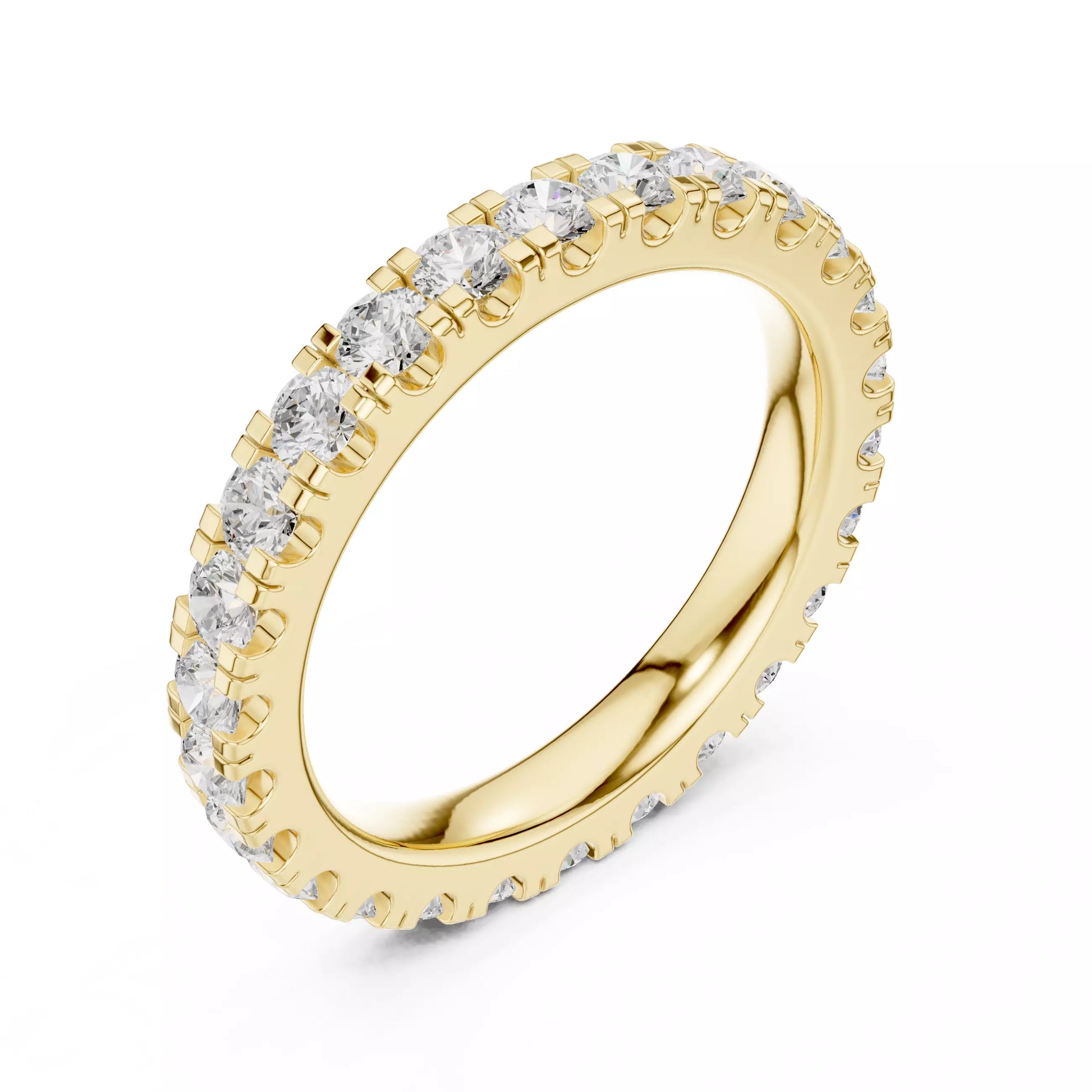 Yellow gold lab-grown diamond eternity ring, round VVS–VS+ D–F diamonds in U‑cut prong setting, fine lab-grown diamond jewelry band #YELLOW GOLD