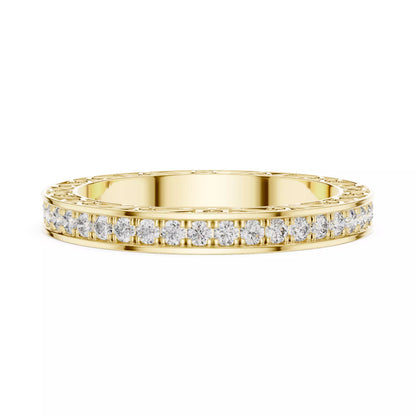 Yellow gold lab-grown diamond eternity band ring with intricate heart filigree and pavé set VVS to VS+ D–F diamonds #YELLOW GOLD