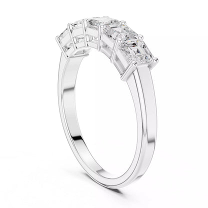 East-west lab-grown diamond engagement ring in White Gold showing the elegant collet setting and VVS to VS+ D–F Asscher-cut diamonds. #WHITE GOLD