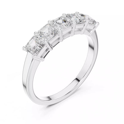 East-west lab-grown diamond engagement ring in White Gold showing the elegant collet setting and VVS to VS+ D–F Asscher-cut diamonds. #WHITE GOLD