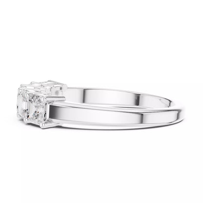 East-west lab-grown diamond engagement ring in White Gold showing the elegant collet setting and VVS to VS+ D–F Asscher-cut diamonds. #WHITE GOLD