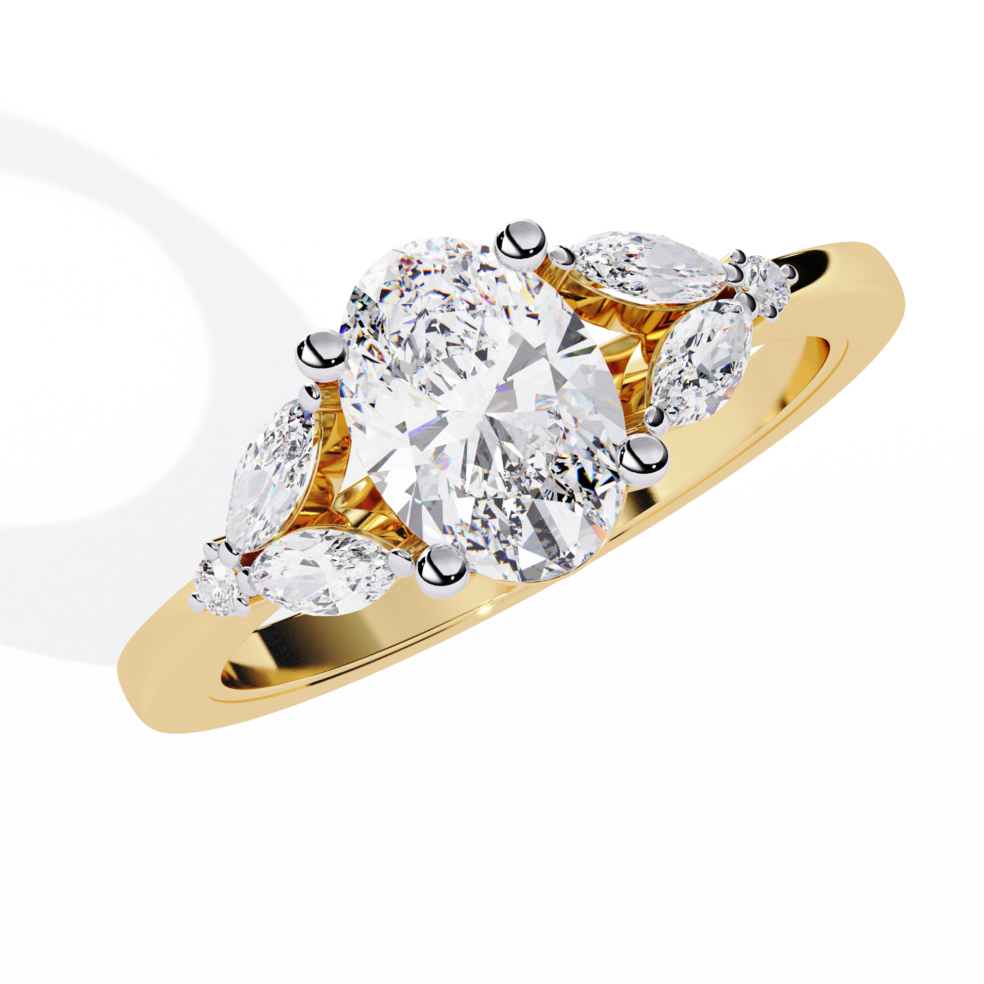 OVAL AND MARQUISE DIAMOND YELLOW GOLD SOLITAIRE RING 