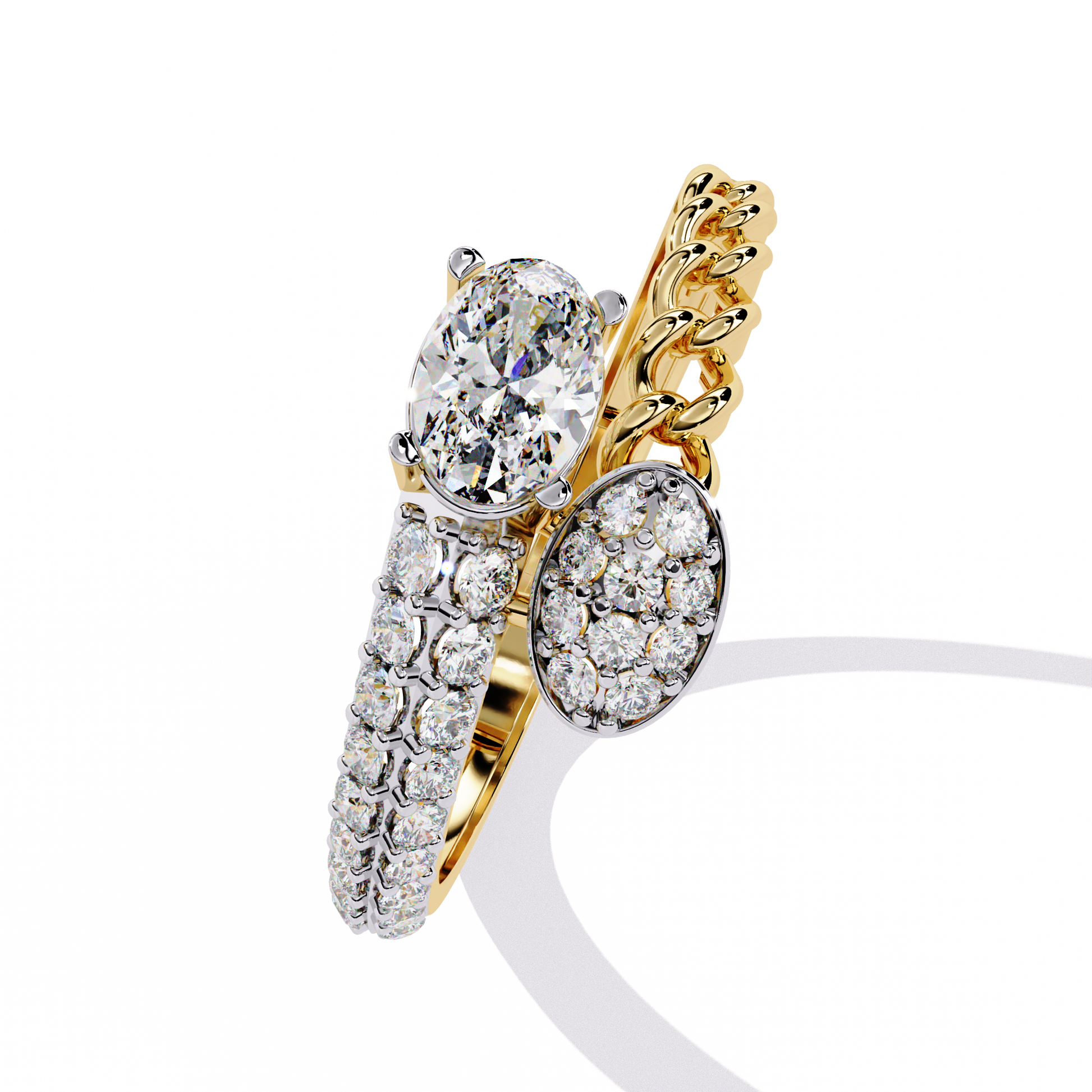 OVAL AND ROUND DIAMOND YELLOW GOLD RING 
