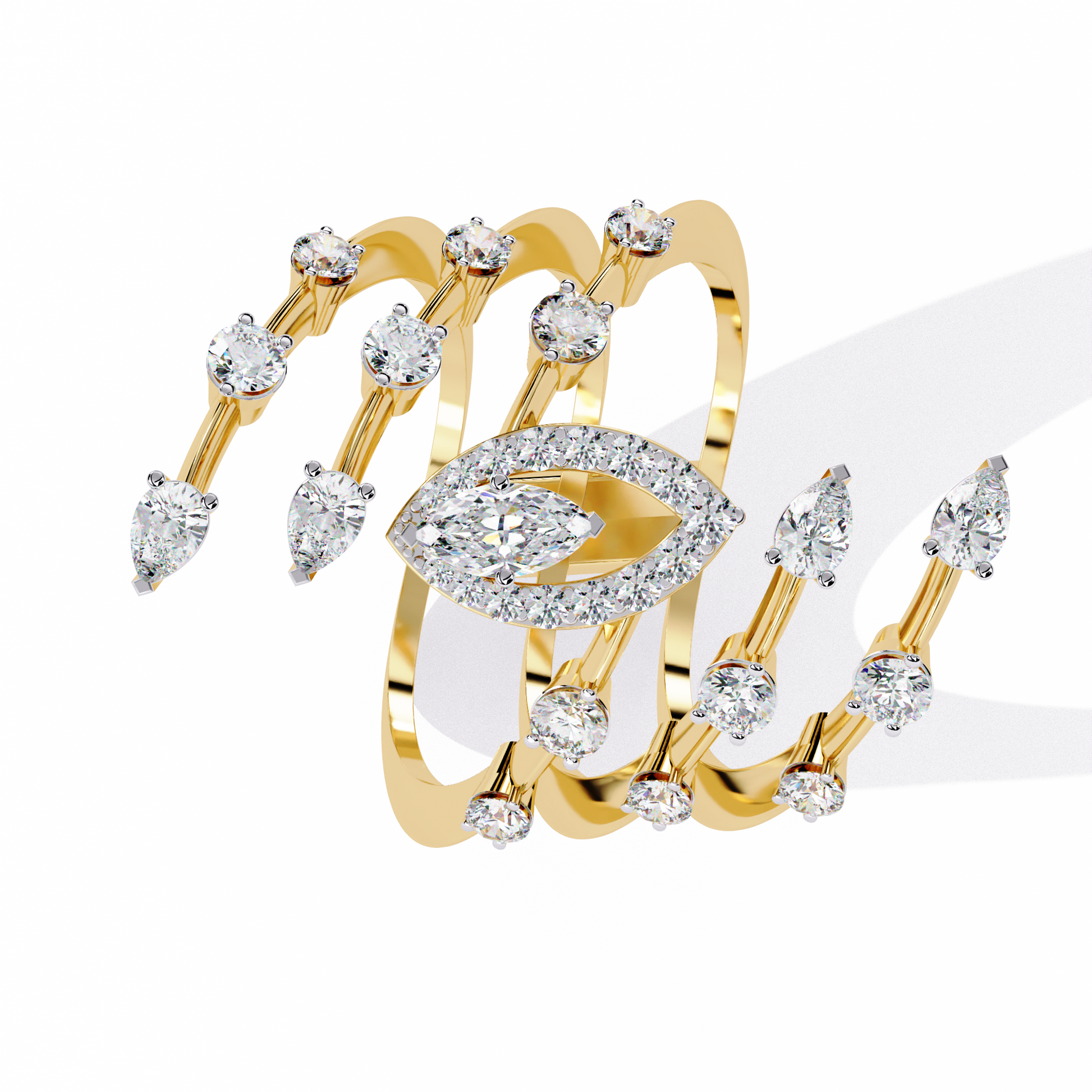 MARQUISE AND PEAR DIAMOND YELLOW GOLD RING 