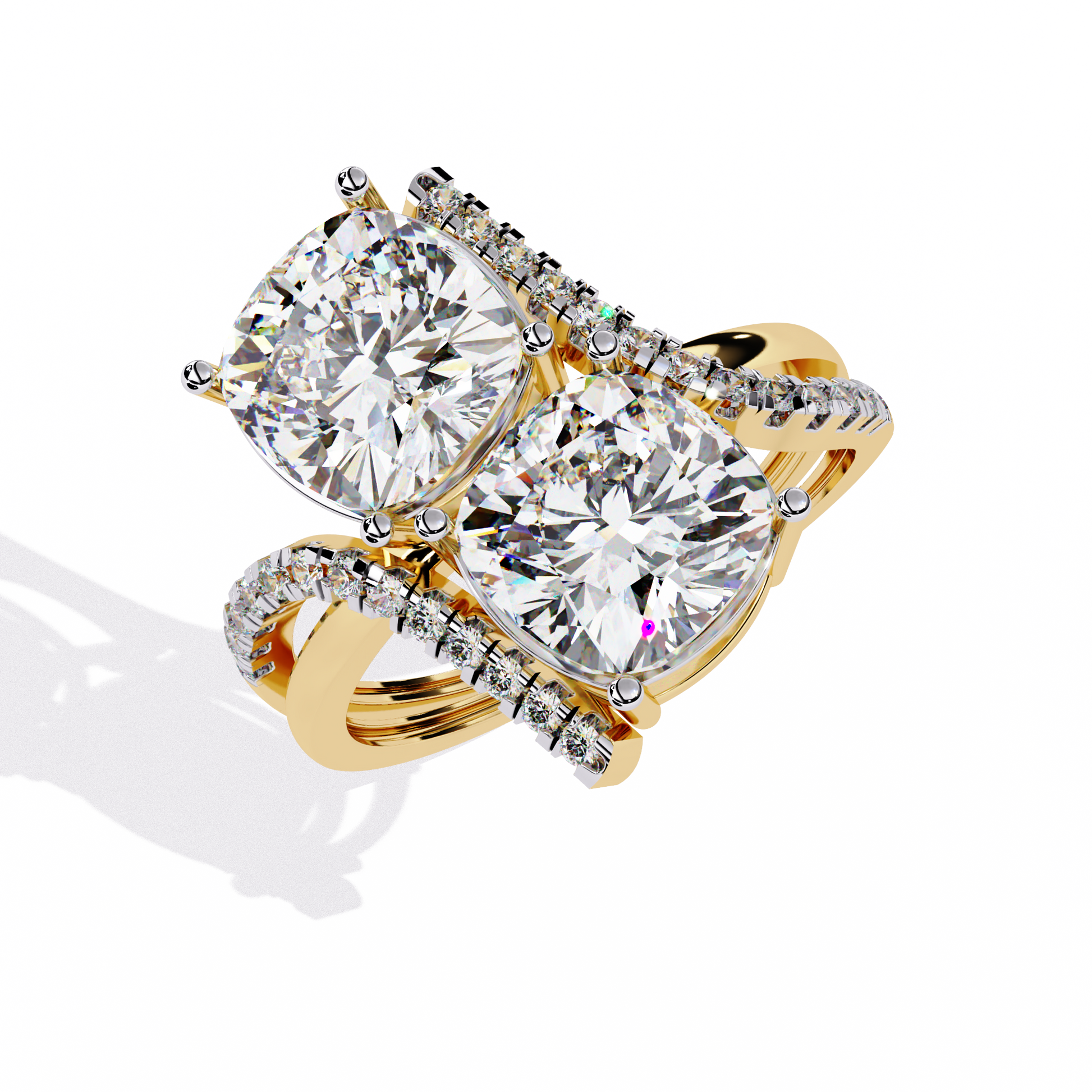 CUSHION SQUARE CUT DIAMOND YELLOW GOLD RING 