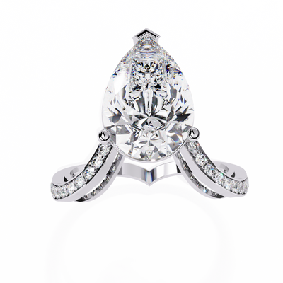 PEAR AND ROUND DIAMOND WHITE GOLD RING 