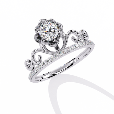ROUND DIAMOND WHITE GOLD CROWN RING 