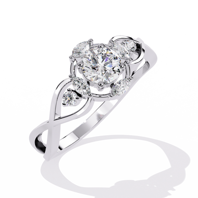 ROUND AND MARQUISE DIAMOND WHITE GOLD SOLITAIRE RING 