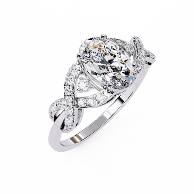 OVAL AND ROUND DIAMOND WHITE GOLD SOLITAIRE RING 