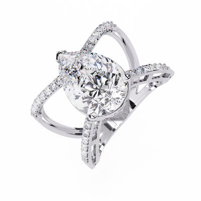 PEAR AND DIAMOND WHITE GOLD SOLITAIRE RING 