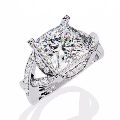 PRINCESS AND ROUND DIAMOND WHITE GOLD SOLITAIRE RING 