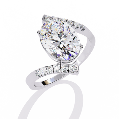 OVAL AND ROUND DIAMOND WHITE GOLD SOLITAIRE RING 