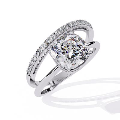 CUSHION AND ROUND DIAMOND WHITE GOLD SOLITAIRE RING 