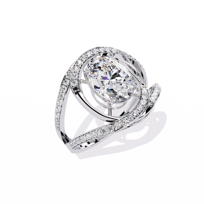 OVAL AND ROUND DIAMOND WHITE GOLD RING 