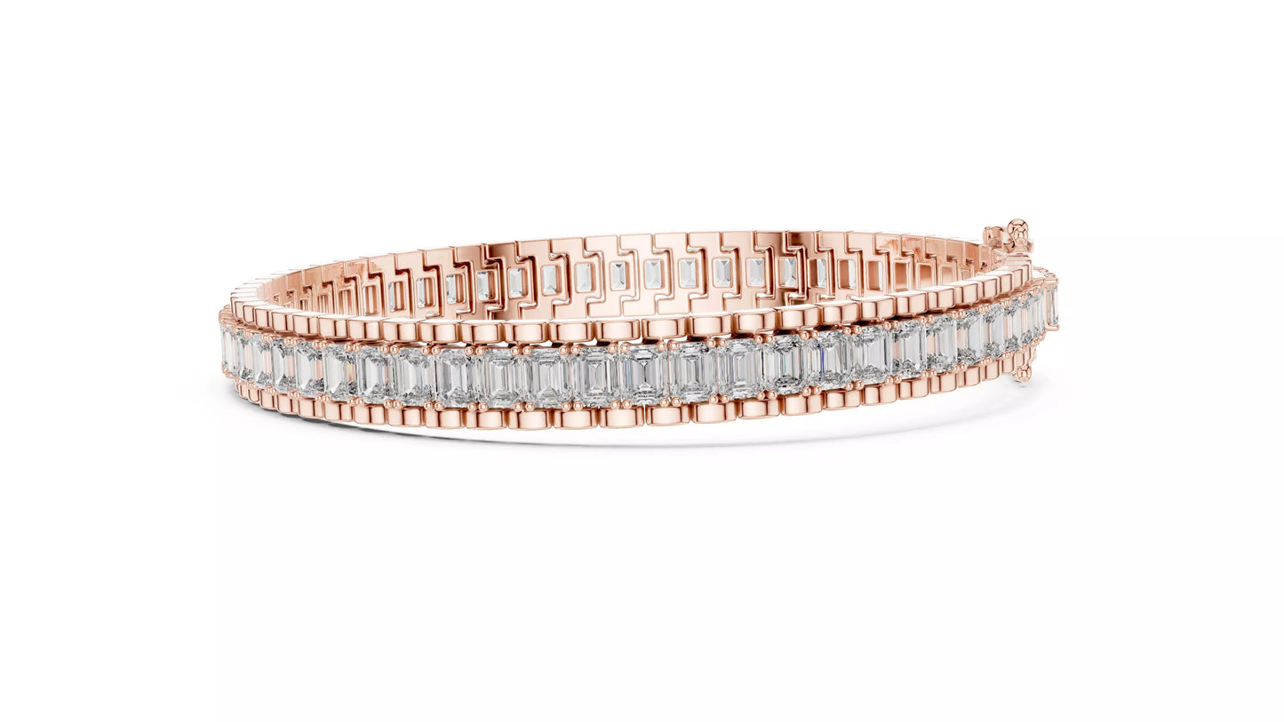 ROSE GOLD LAB-GROWN DIAMOND BRACELET SHOWING FLEXIBLE LINK INTERIOR AND CONTINUOUS EMERALD-CUT DIAMOND LINE, VVS–VS+ D–F QUALITY #ROSE GOLD