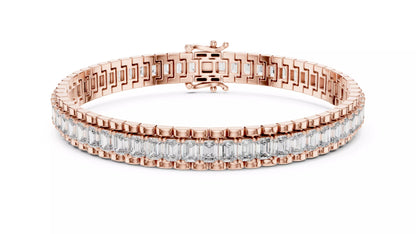 ROSE GOLD LAB-GROWN DIAMOND BRACELET SHOWING FLEXIBLE LINK INTERIOR AND CONTINUOUS EMERALD-CUT DIAMOND LINE, VVS–VS+ D–F QUALITY #ROSE GOLD