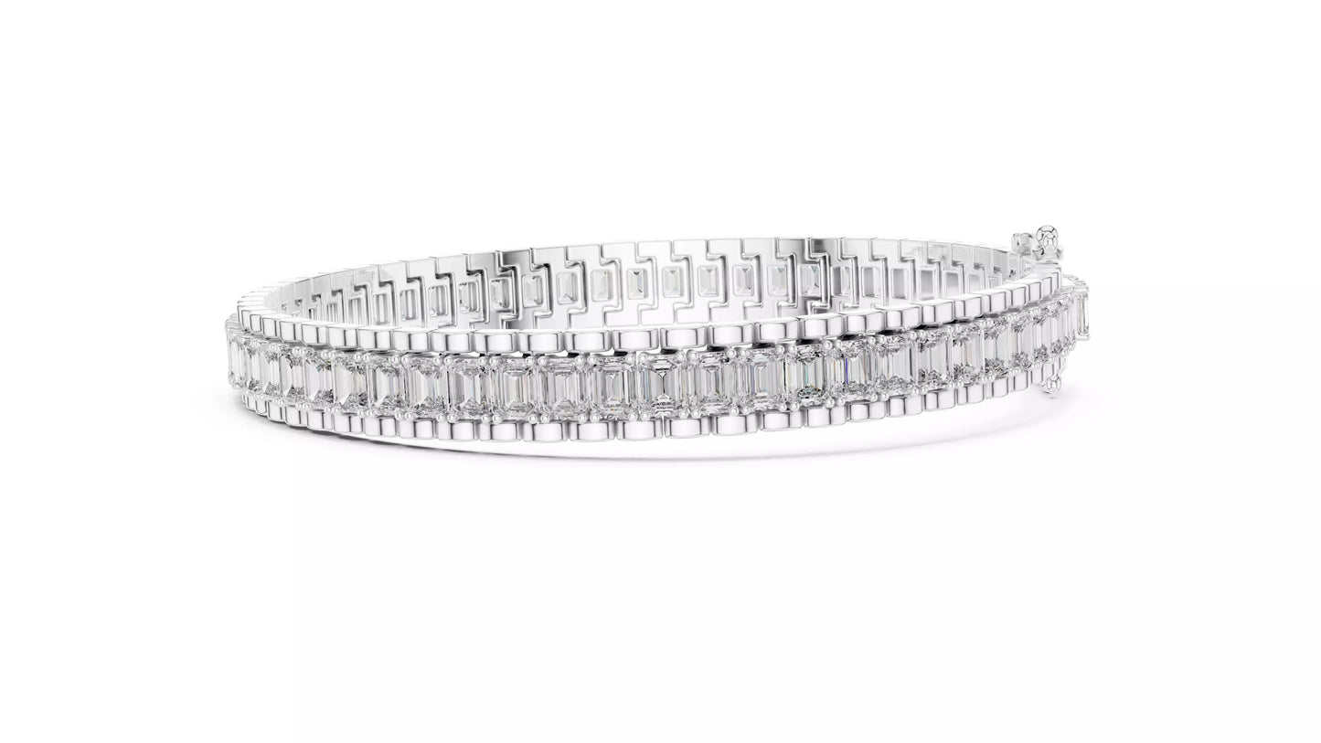 WHITE GOLD LAB-GROWN DIAMOND TENNIS BRACELET FEATURING EMERALD-CUT VVS–VS+ D–F DIAMONDS IN PRONG SETTING AND SECURE CLASP #WHITE GOLD